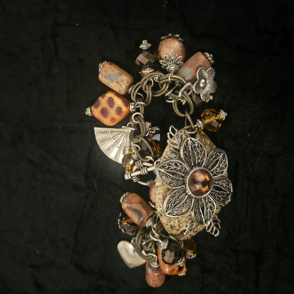 Silver and Brown Charm Bracelet